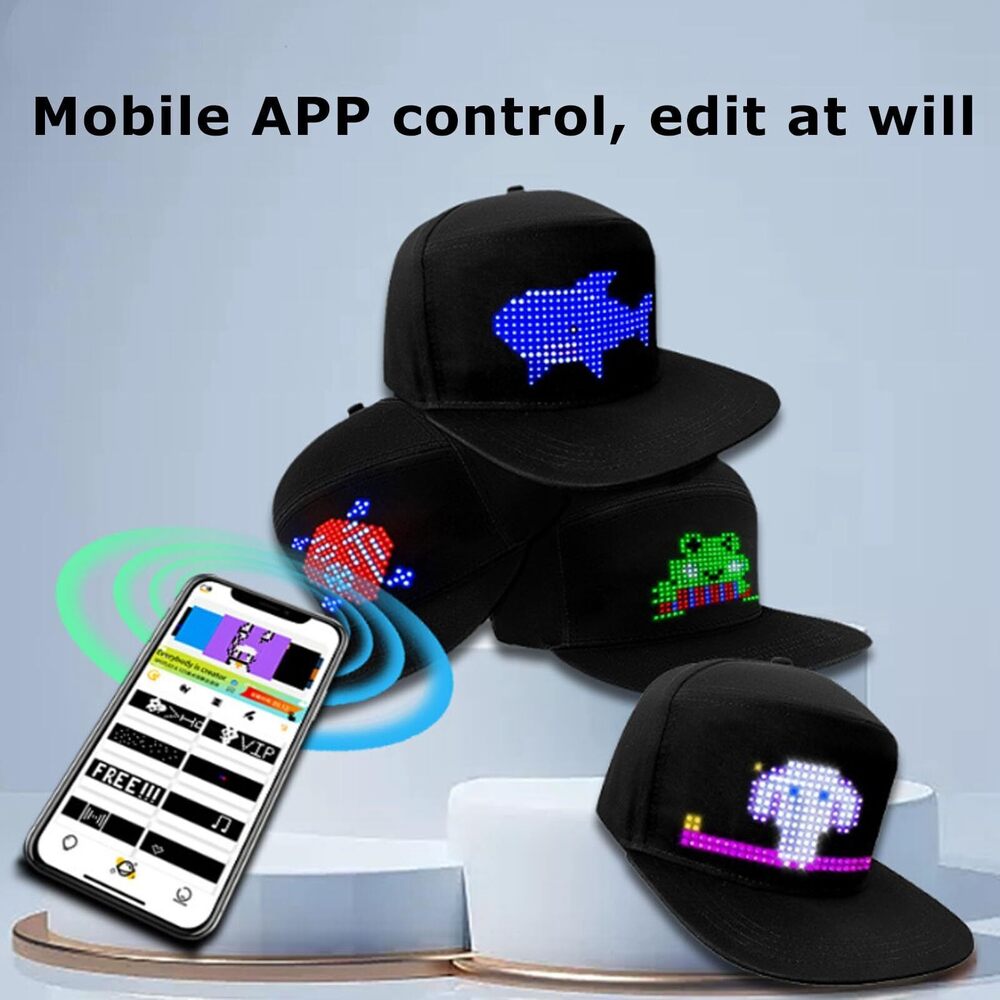 6103 Dot Array Color LED Programmable Display Screen Hat with Mobile APP - Picture 8 of 9